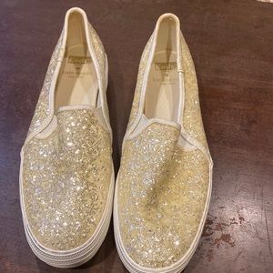 KEDS slip on white sparkle slip on sneakers. Worn once.